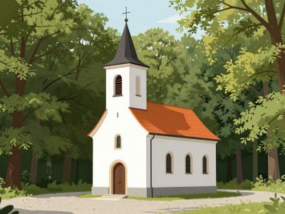 AI-generated illustration of the Chapel of St. Vid in the forest by Bukovniško jezero