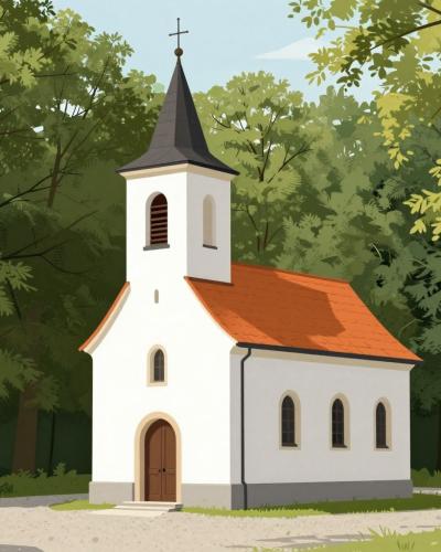 AI-generated illustration of the Chapel of St. Vid in the forest by Bukovniško jezero