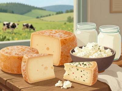 AI-generated illustration of Cheesemaking Lamperček – Obrul farmhouse cheeses and yoghurts from the Rogla-Pohorje hills