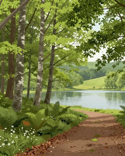 AI-generated illustration of the chestnut-beech forests around Bukovniško jezero