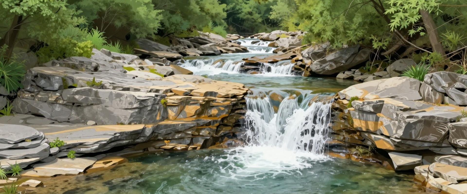 Flysch layers, pools, and waterfalls (at confluence with Rokava River)