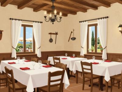 AI-generated illustration of Gostilna Korte — the traditional Istrian inn's warm dining room in Korte near Izola