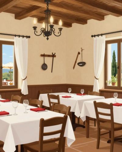 AI-generated illustration of Gostilna Korte — the traditional Istrian inn's warm dining room in Korte near Izola