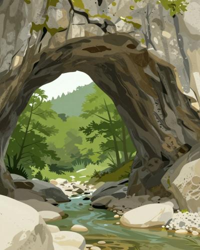 AI-generated illustration of the natural limestone bridges in the Rakov Škocjan karst valley