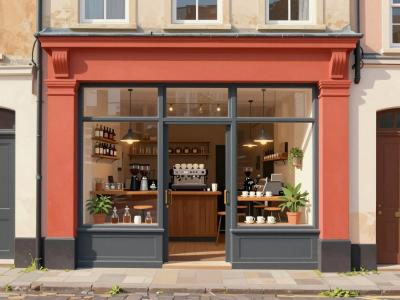 AI-generated illustration of Kavarna HiKoFi, a specialty coffee cafe storefront in Maribor