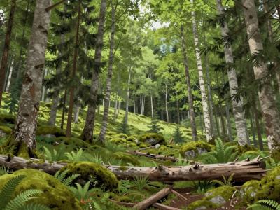 AI-generated illustration of Lobnica Primeval Forest, old-growth beech, spruce and fir woodland in the Pohorje hills