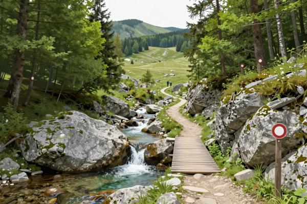 Marked paths leading to Rakitna, Krim, and Bloke