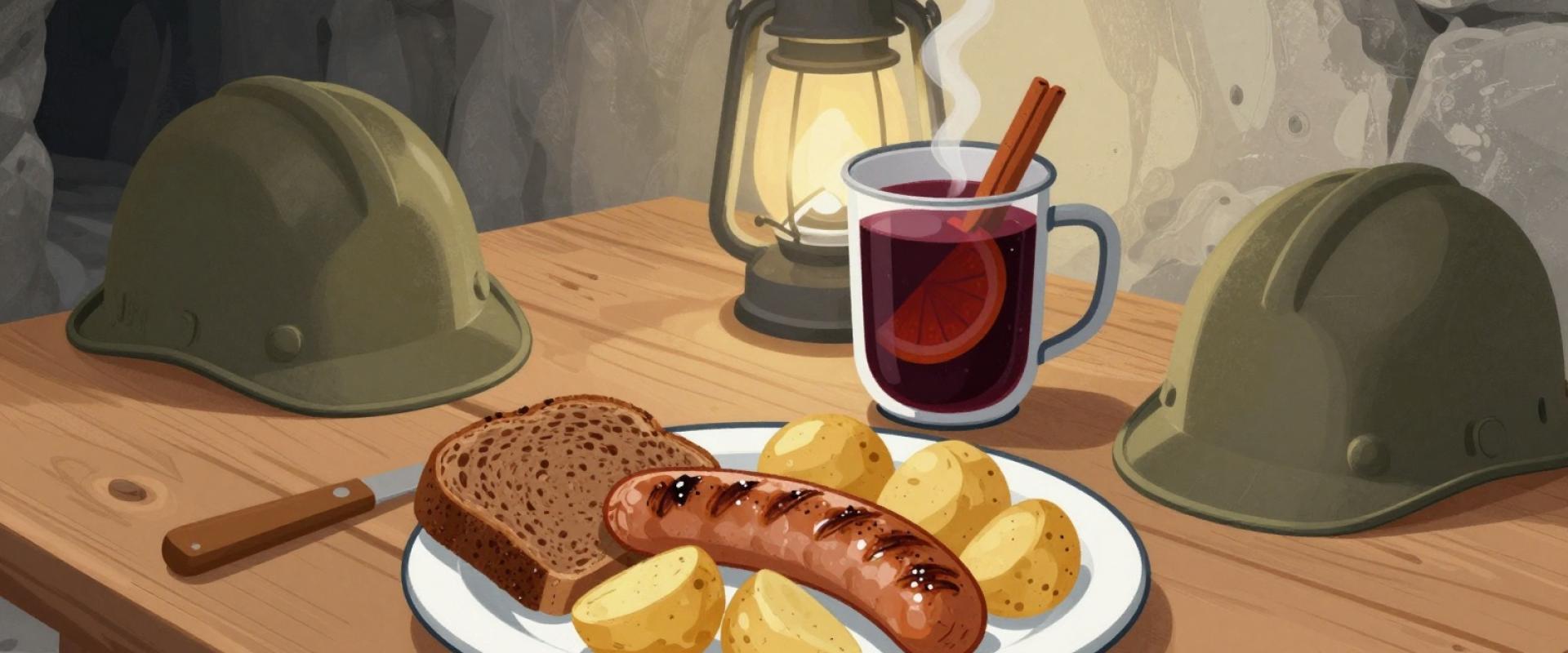 Miner's lunch with mulled wine