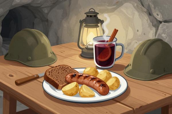 Miner's lunch with mulled wine