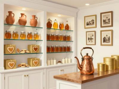 AI-generated illustration of Perger's Honey Heaven, a honey and gingerbread shop interior in Slovenj Gradec, Koroska