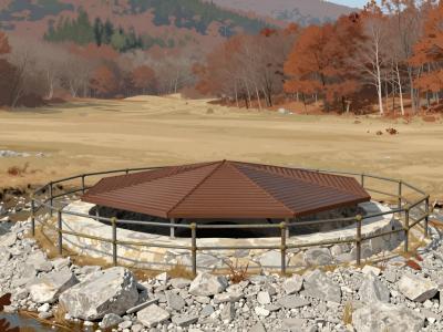 AI-generated illustration of Putick's Wells on Planinsko polje — an iron-capped karst shaft in the dry polje