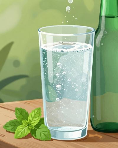 AI-generated illustration of Radenci's naturally sparkling mineral water served in a glass
