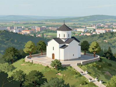AI-generated illustration of Small church at the summit of Pekrska Gorca