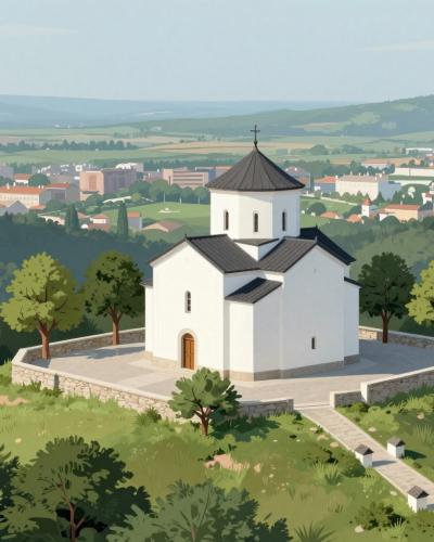 AI-generated illustration of Small church at the summit of Pekrska Gorca