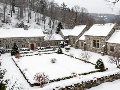 AI-generated illustration of Winter Monastic Garden