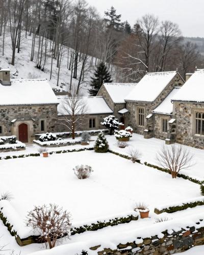 AI-generated illustration of Winter Monastic Garden