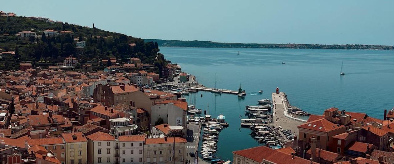 Discover the picturesque coastal city of Piran, Slovenia with its historic charm and vibrant harbor from above.
