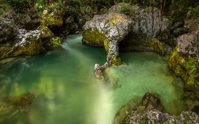 Free Discover the serene emerald pool in Slovenia's Mostnica Gorge. Tranquil and natural beauty. Stock Photo