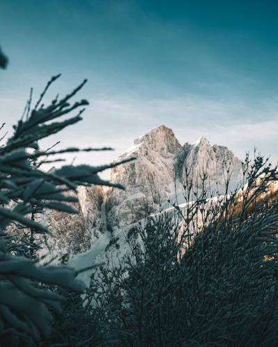 Snow-covered peaks in Planica, Slovenia, creating a breathtaking winter wonderland.