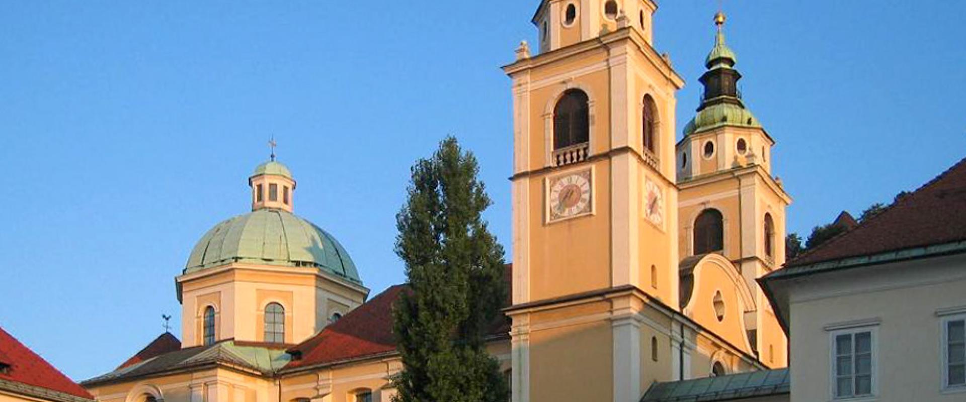 The dome and twin towers of Ljubljana Cathedral