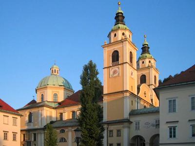 The dome and twin towers of Ljubljana Cathedral