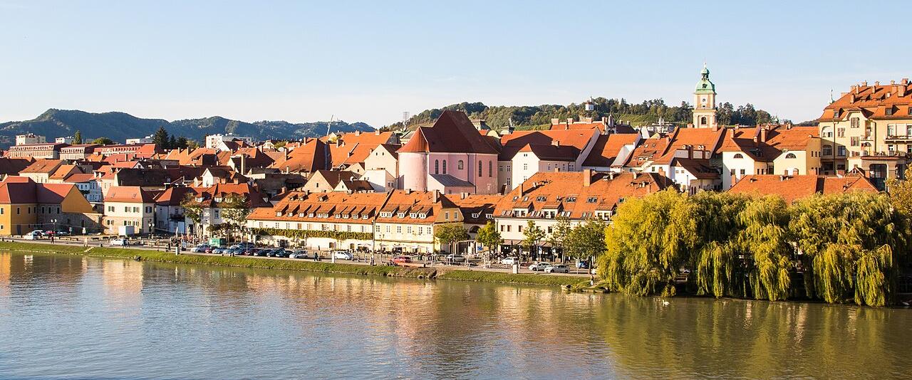 The Lent riverfront and the old town of Maribor across the Drava