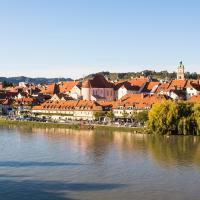 The Lent riverfront and the old town of Maribor across the Drava