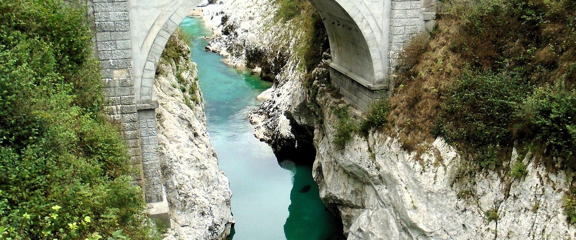 The Napoleon Bridge over the Soča gorge near Kobarid