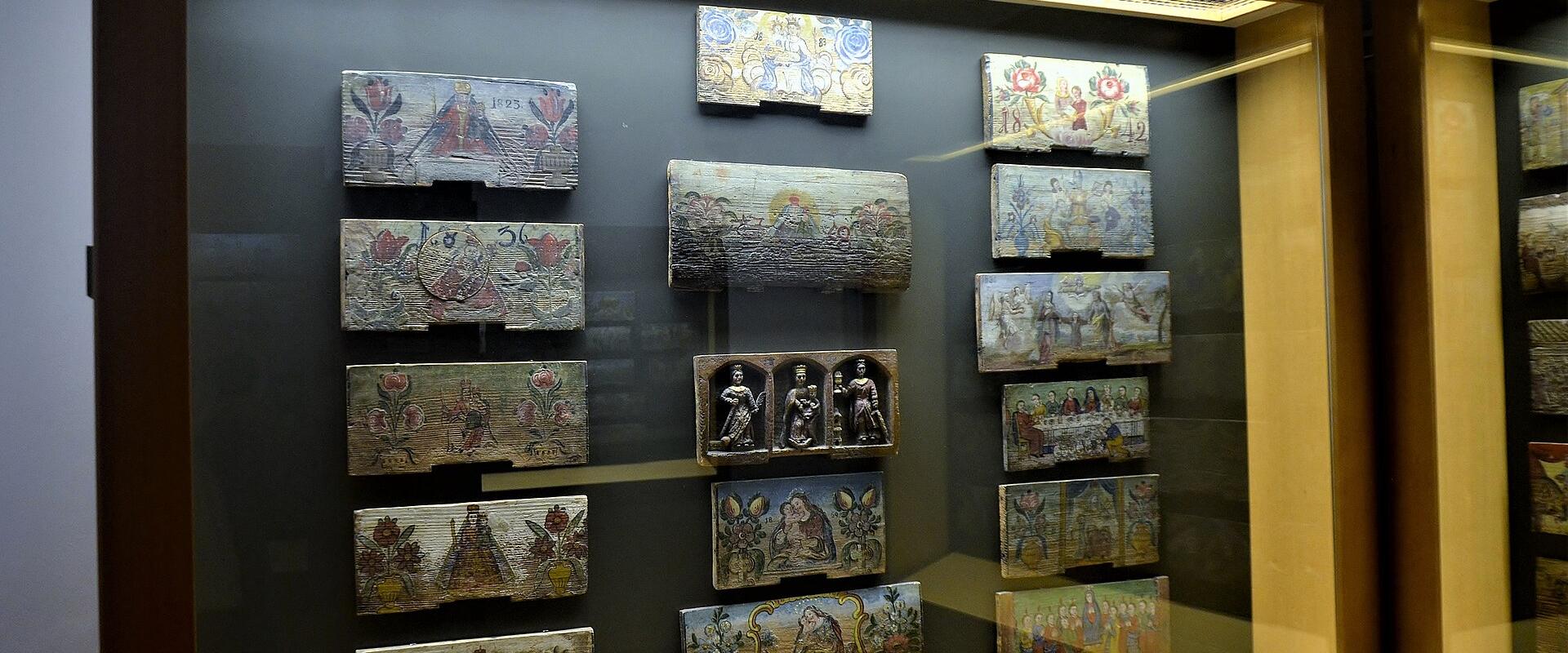 Painted beehive panels at the beekeeping museum in Radovljica