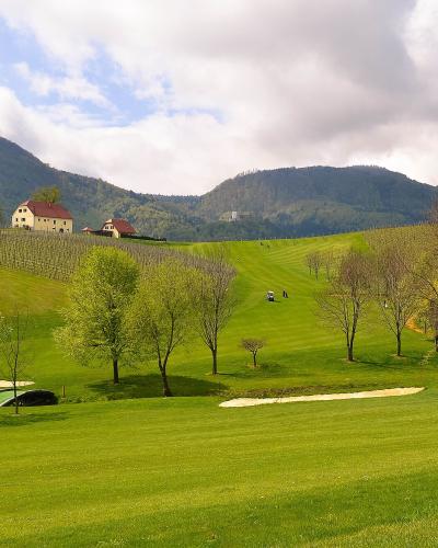 Golf Zlati grič - pomlad 2016 s konjiškim gradom v ozadju (Golf course Zlati Grič - spring 2016 with castle in background) - panoramio