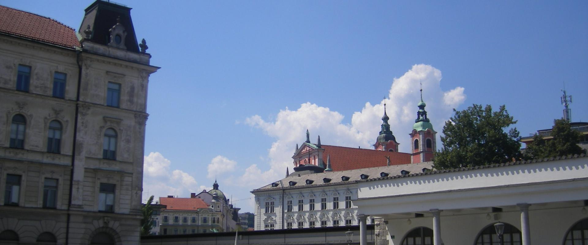 Market stalls by Plečnik's colonnade at the Ljubljana Central Market