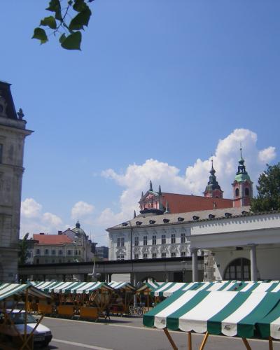 Market stalls by Plečnik's colonnade at the Ljubljana Central Market