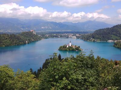 Lake Bled and its island church seen from the Ojstrica viewpoint