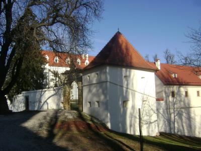 The white walls and towers of Negova Castle