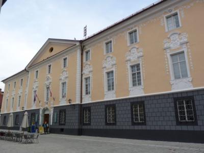 The facade of Radovljica Manor on Linhartov trg