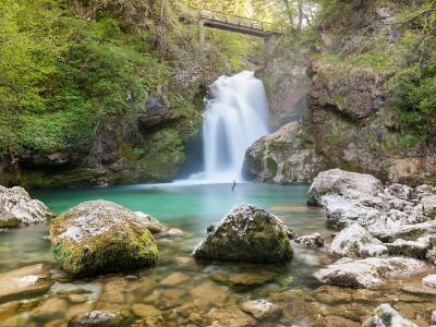 The Šum waterfall at the end of the Vintgar gorge