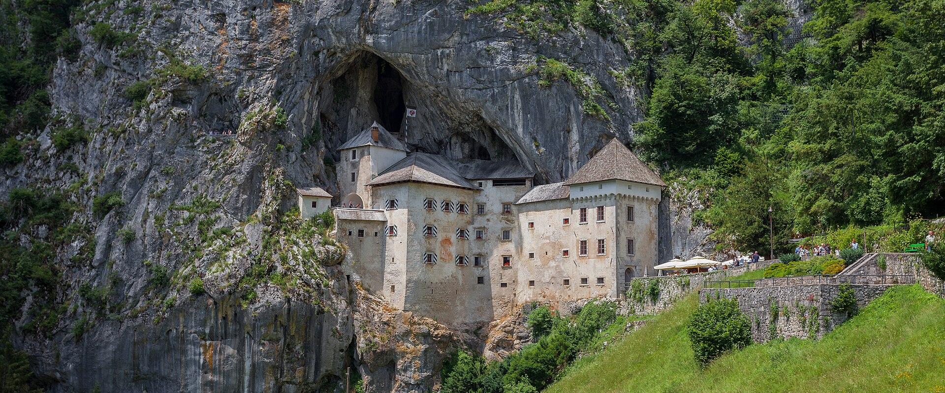 Predjama Castle built into a cliff-face cave mouth, Notranjska