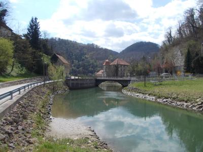 The Brestanica stream flowing through Brestanica