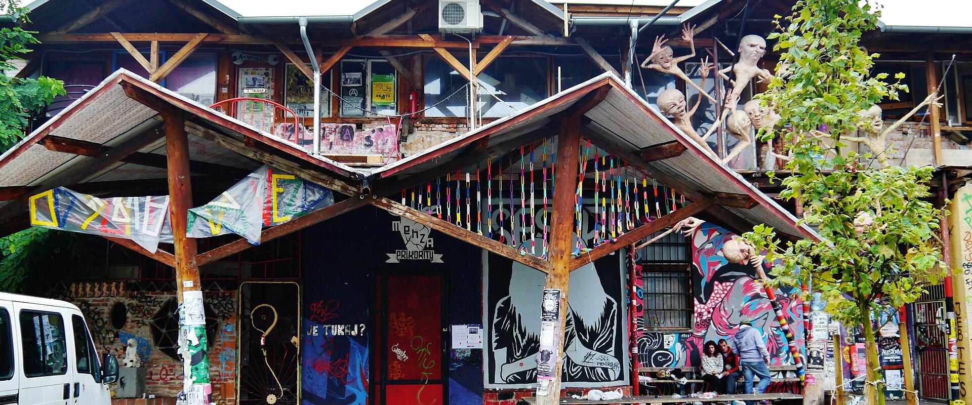 Graffiti-covered buildings of the Metelkova autonomous cultural zone in Ljubljana