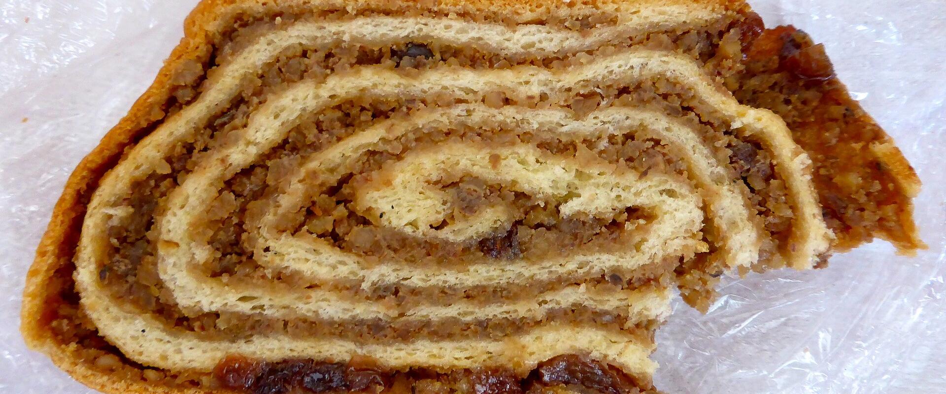 A slice of Slovenian potica nut roll