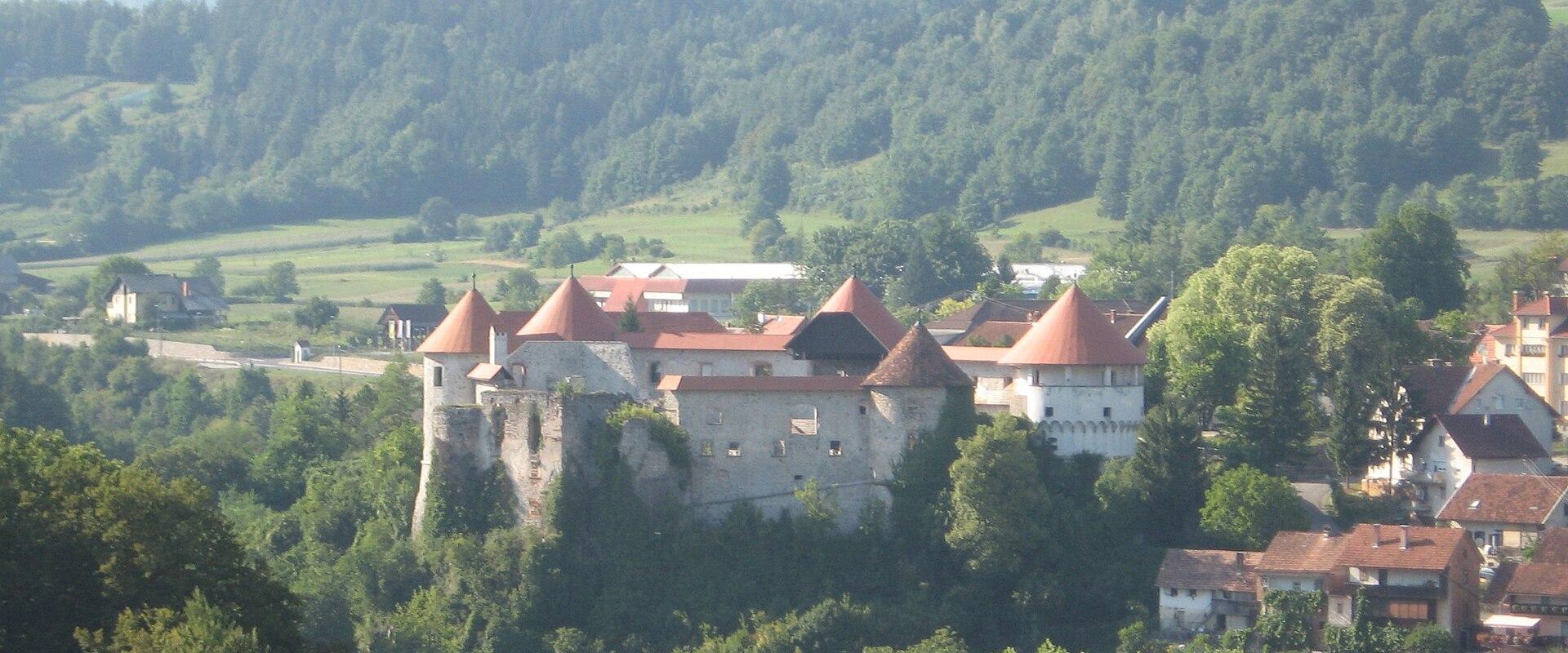 Žužemberk castle above the town in the Krka valley