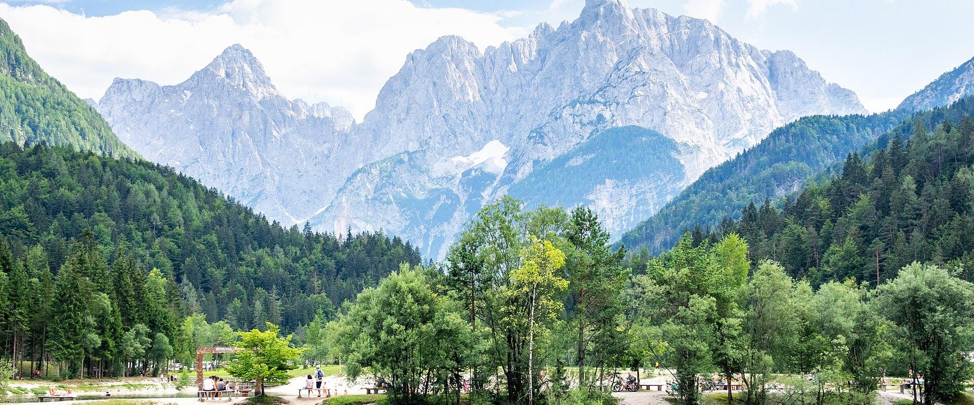 Turquoise Lake Jasna near Kranjska Gora beneath the Julian Alps, Gorenjska