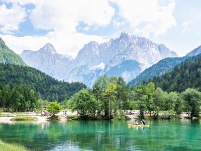 Turquoise Lake Jasna near Kranjska Gora beneath the Julian Alps, Gorenjska