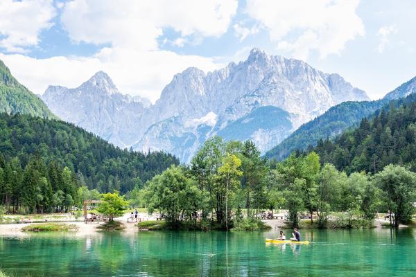 Turquoise Lake Jasna near Kranjska Gora beneath the Julian Alps, Gorenjska