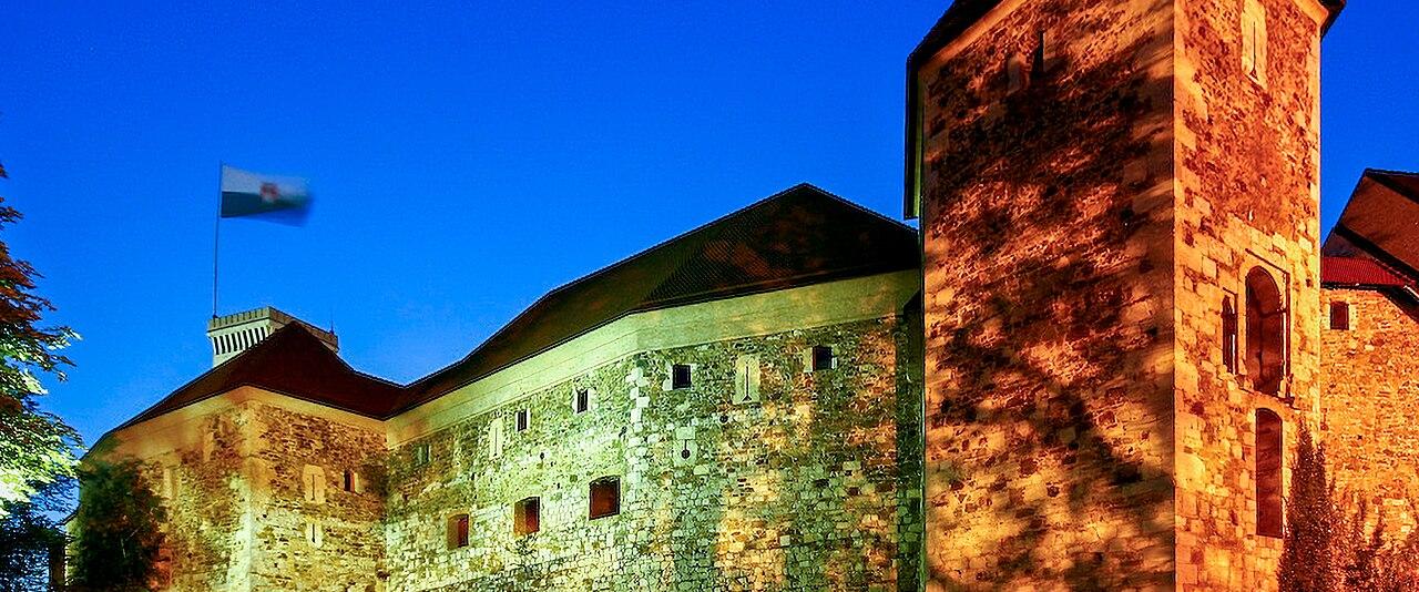 Ljubljana Castle lit up at night