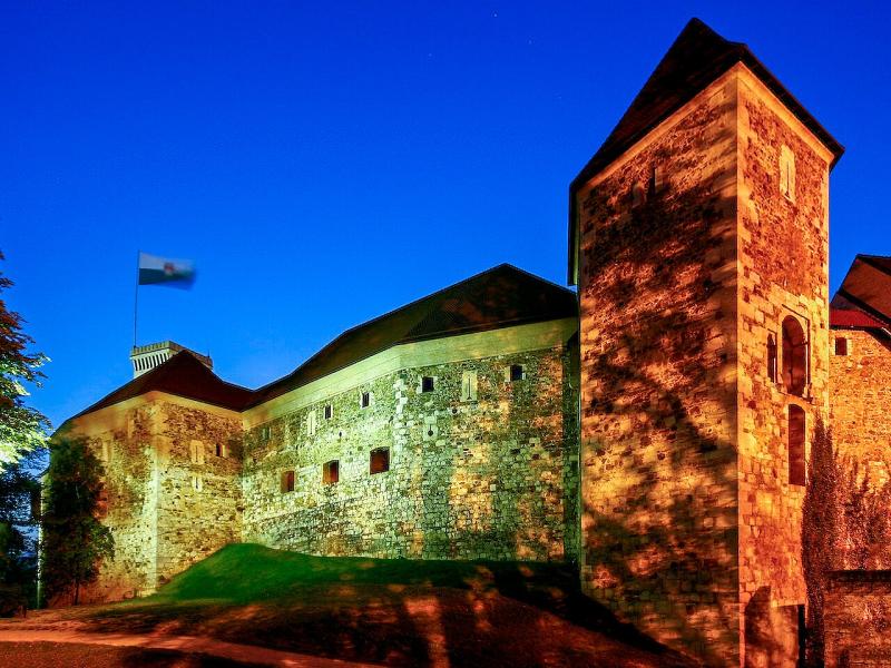 Ljubljana Castle lit up at night