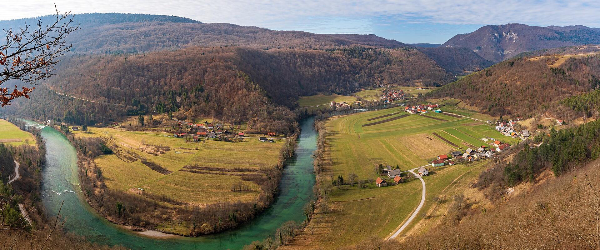 A meander of the Kolpa river through the Bela krajina countryside