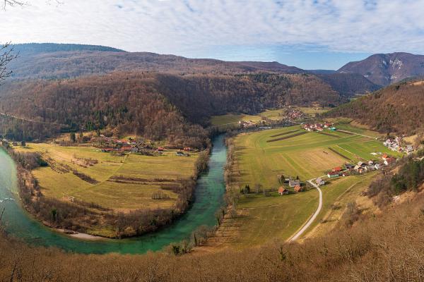 A meander of the Kolpa river through the Bela krajina countryside