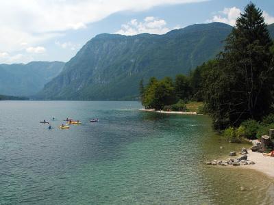 Lake Bohinj seen from the bridge at Ribčev Laz